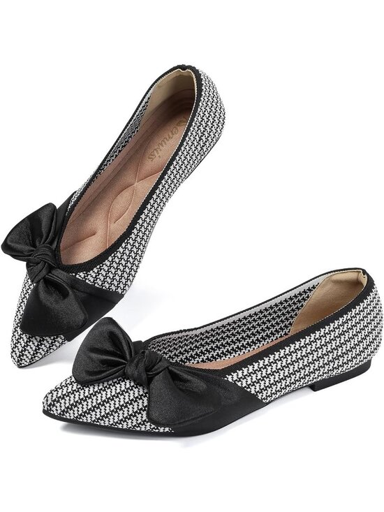 Shoes - 〽️Women's Black White Pointed Toe Ballet Flat Slip On Comfortable Bow Shoes